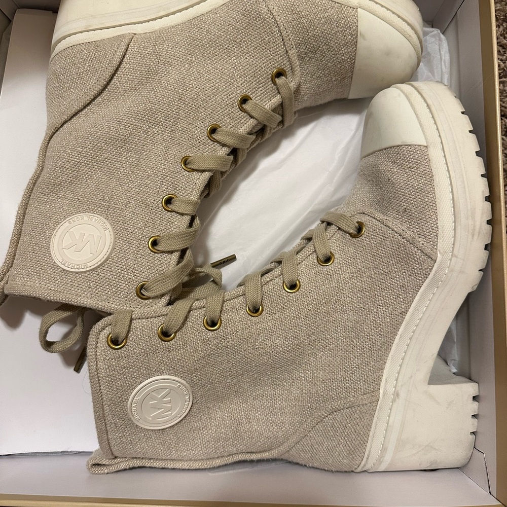 Michael Kors Beige Canvas Combat Boots